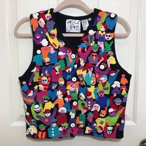 HTF Michael Simon Sweater Vest size Small Happy Family and Friends Gather Small